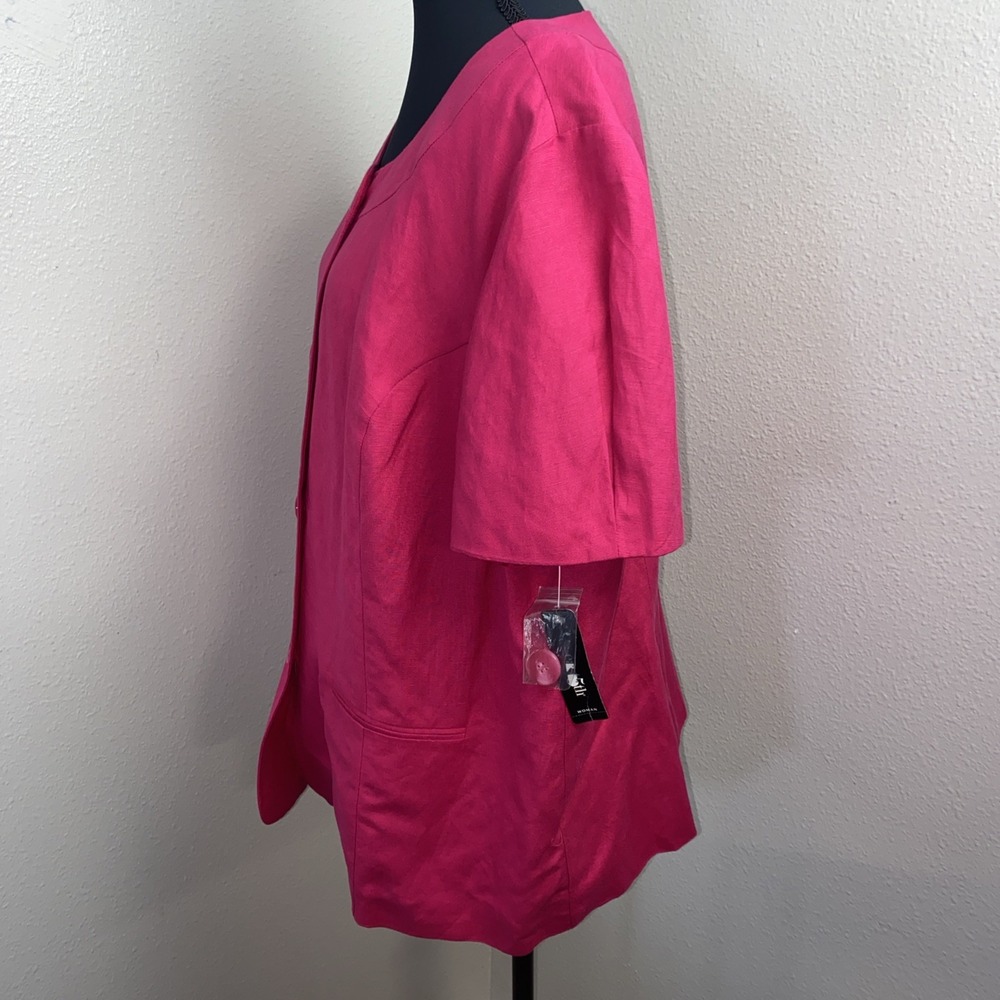 New East 5th Summer Blazer Women's 1X Barbie Pink‎ Button Up Linen Blend Y2K - Picture 3 of 10